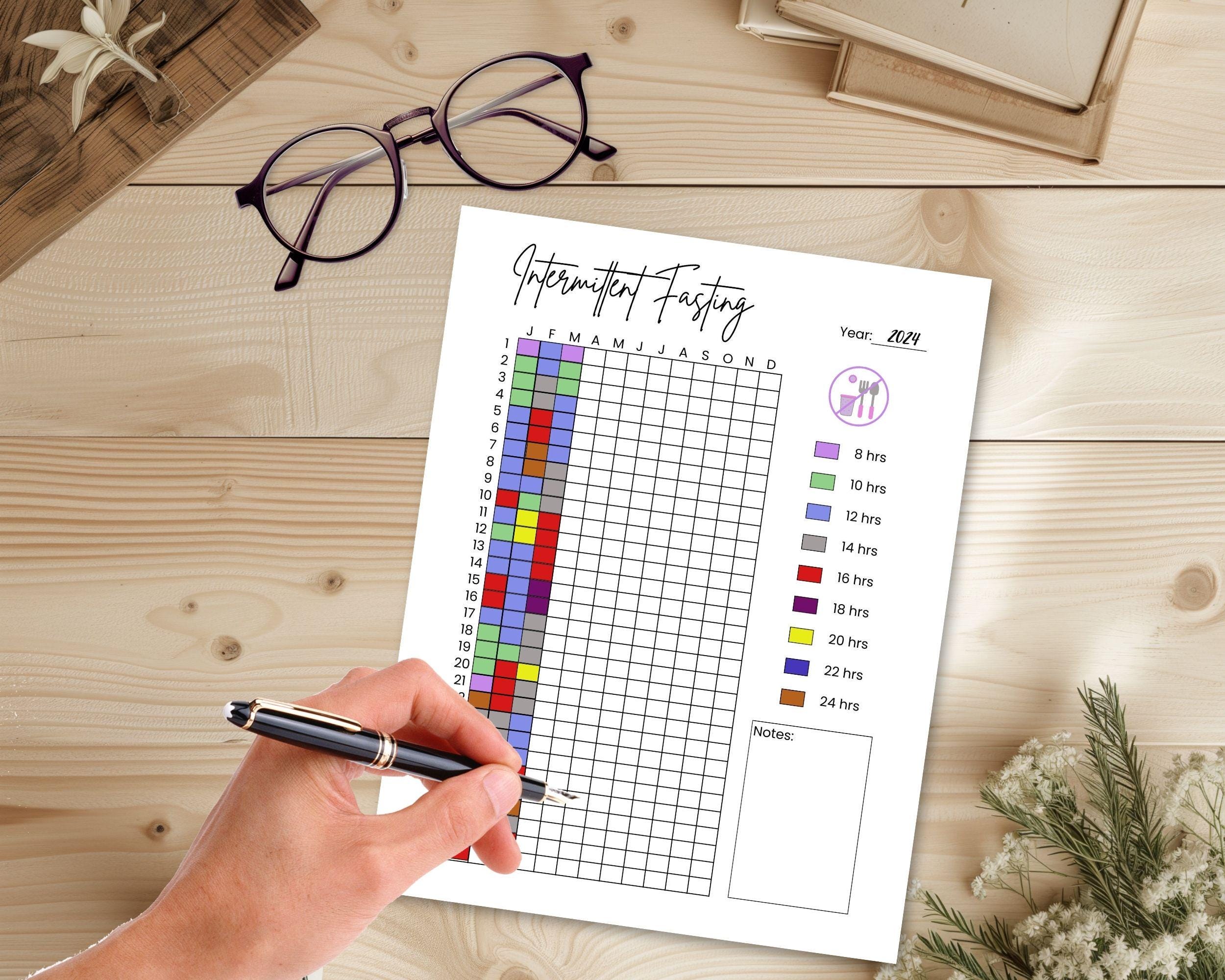 Yearly Intermittent Fasting Tracker Printable - Journal Page - Food Intake Tracker - 16/8 ...