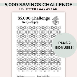 5000 Savings Challenge Printable, 100 Envelope Savings, Envelope Tracker, 5000 Money Savings, 5K Savings Tracker, 5K Challenge