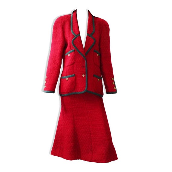 Vintage Chanel Boutique Tweed Skirt Suit, Red Jacket Set, 1990s - Etsy