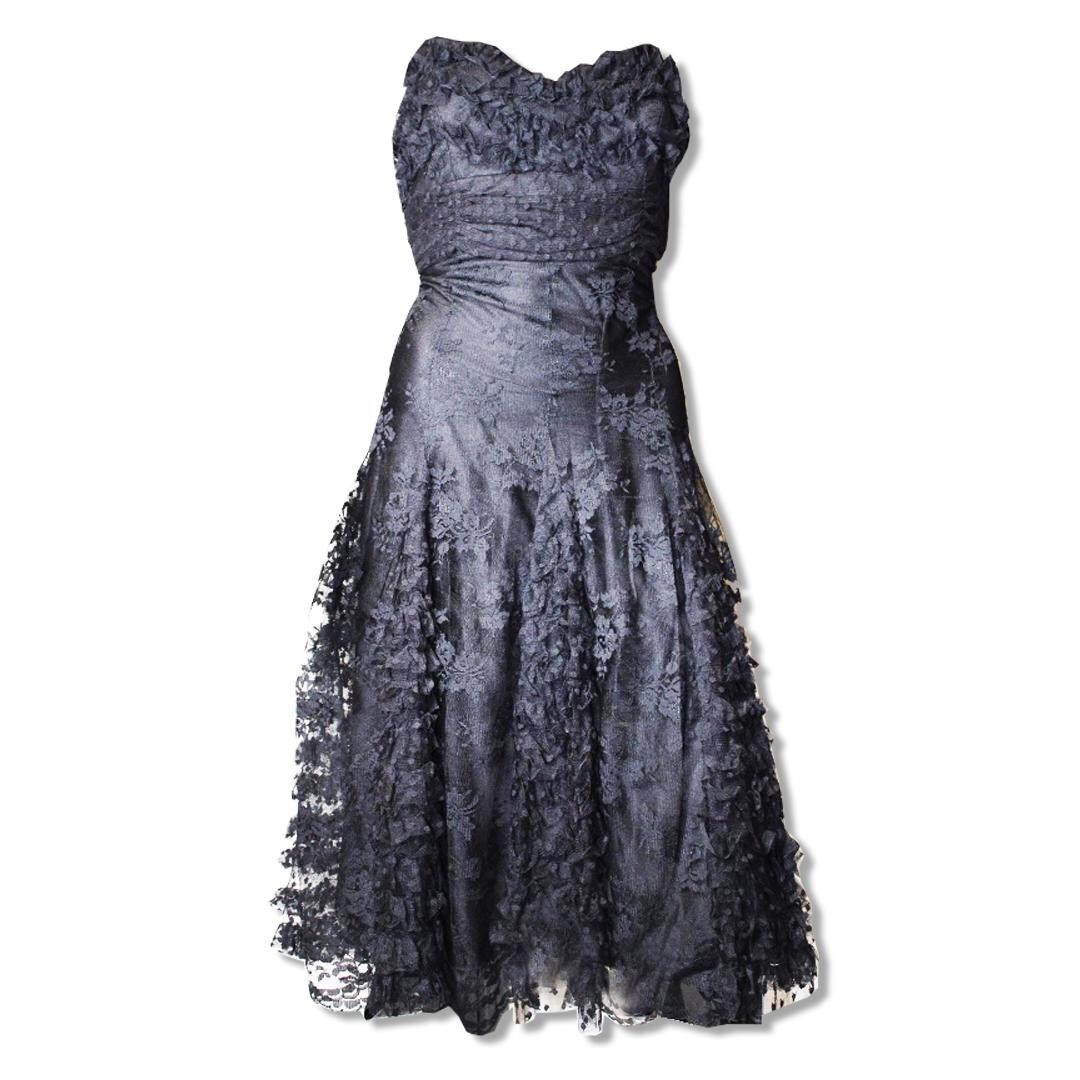anna sui black dress Vintage Lace Dress: Strapless Polka Dot, Size 6 Size:L/XL (Bust 23.6-50.4 inch) while an oversized pussy Resortwear Zapaka Women Gold High-Low