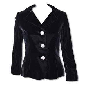 Black Velvet Blazer / Velvet Blazer / Statement Buttons / Vintage Velvet Jacket / Giorgio Beverly Hills / Vintage Fred Hayman&#39;s