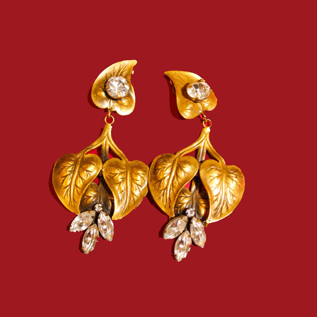 Large Vintage Earrings / Joseff of Hollywood Gold Earrings / Calla Lily