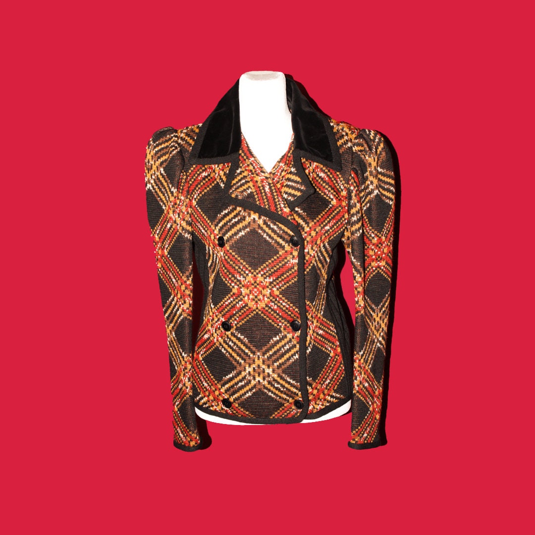 Vintage Yves Saint Laurent Rive Gauche / Knit Jacket / Plaid Jacket