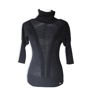 Roberto Cavalli Wool Blouse / Roberto Cavalli Black Women&#39;s Blouse / 2000s Roberto Cavalli Sweater / Roberto Cavalli Blouse with Ruching
