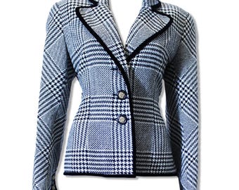 Traje de falda de pata de gallo vintage de Valentino: conjunto de blazer de lana de los años 80