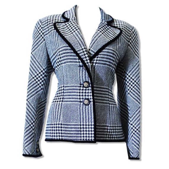 Valentino, Vintage Valentino Houndstooth Skirt Suit: 1980s Wool Blazer Set