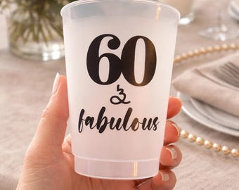60th Birthday Frosted Cups, Cheers to 60 Years, milestone Birthday Party Cups