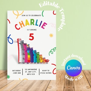 Editable Kids NumberBlocks Birthday Invitation Template, Printable Birthday Party Invitation, Digital Invitation, Instant download