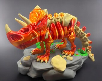 Triceratops flexible XL impreso en 3D, modelo articulado de dinosaurio