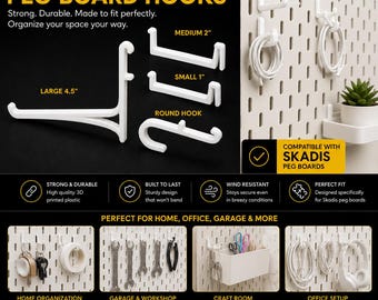 Ganchos para tableros perforados Skadis impresos en 3D, PLA Plus duradero