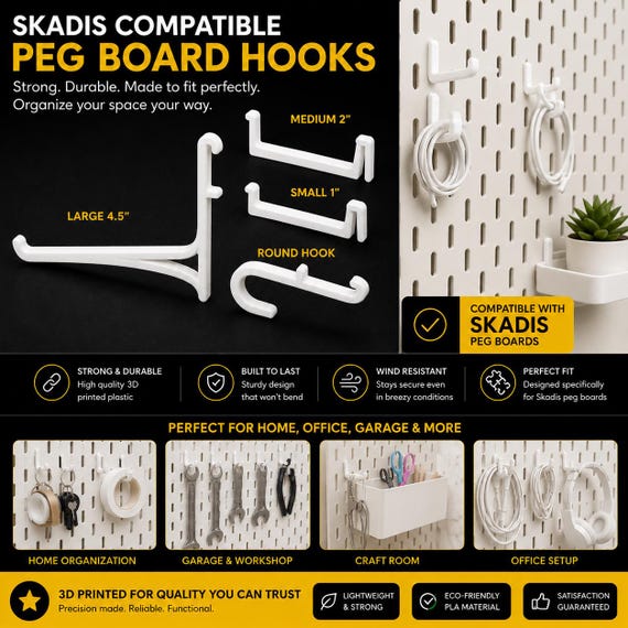 3D Printed Skadis Pegboard Hooks, Durable PLA Plus