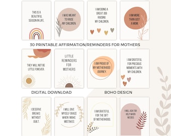 Moederschap affirmaties/herinneringen kaarten afdrukbaar, positieve affirmaties voor moeders, cadeau voor het empoweren van moeders, dagelijkse positieve kaarten Boho