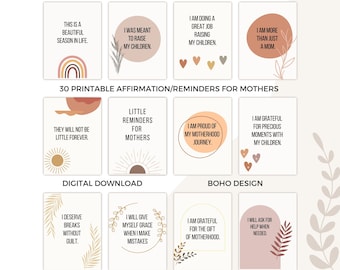 Motherhood Affirmations/Reminders Cards Printable, Positive Affirmations For Mothers, Gift For Empowering Moms, Daily Positive Cards Boho