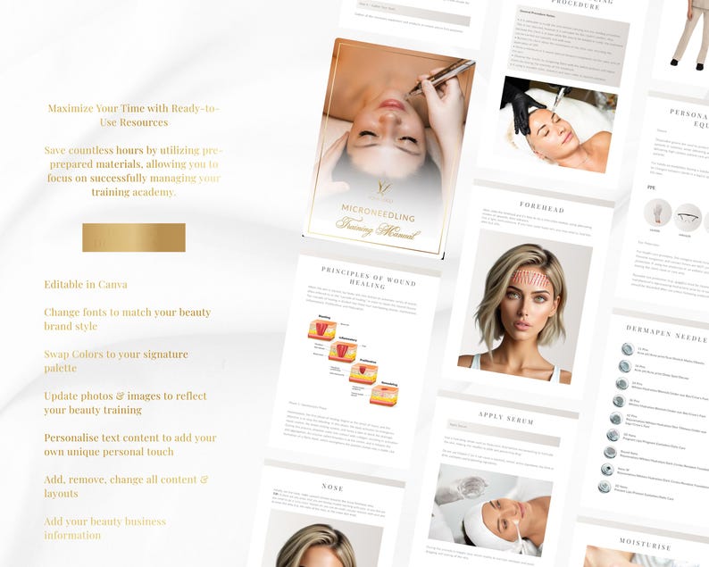 Microneedling Training Manual: Editable  Beauty Course Canva Template (Instant Download)