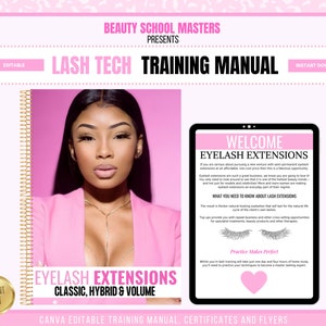 Lash Manual Custom, Canva Editable Training Manual, Classic, Volume, Hybrid, Eyelash Extensions Student, Tutor, Learn Teach, Your Lash Class