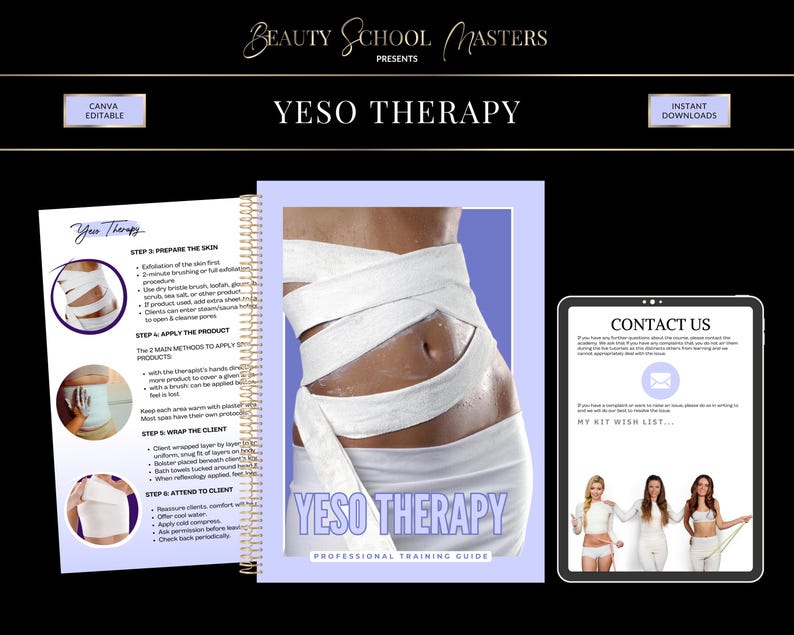 Yesotherapy Training Manual, Body Wraps, Consent Forms, Flyers (PDF eBook, Canva)