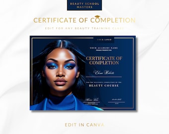 Canva Editable Beauty Academy Certificate of Completion (Digital Download)