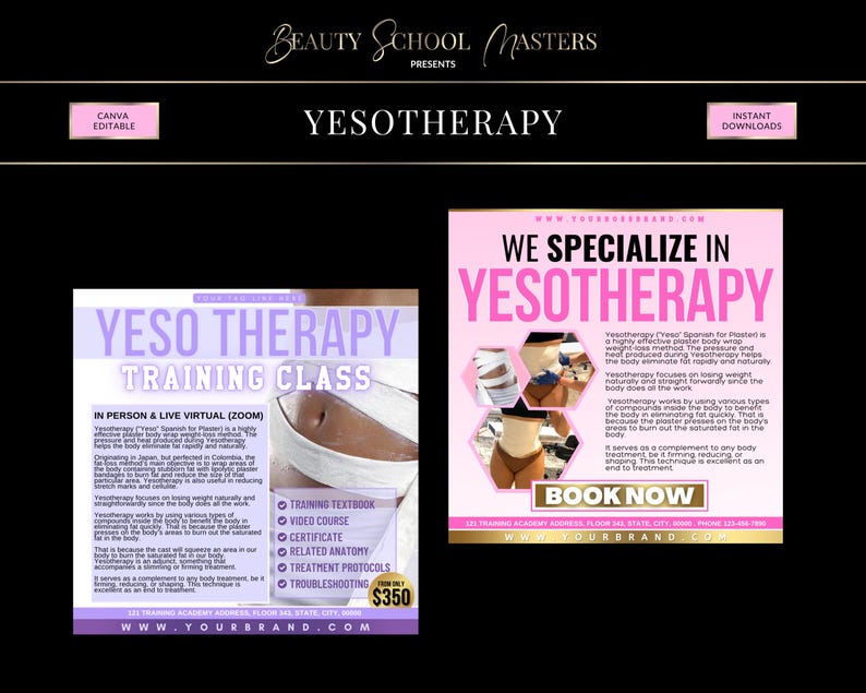 Yesotherapy Training Course, Editable Canva Manual (PDF eBook)