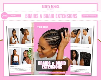 Hair Braiding Manual, Braiding Course, Braids , Training Manual, Braid Extensions, PDF eBook, Afro Braiding, Edit in Canva