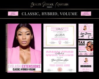 Lash Extension Training Manual, Classic, Volume, Hybrid (Canva Editable)