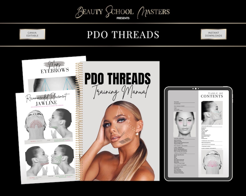 PDO Facial Threads Training Manual, Beginner Thread Lifts (Editable Canva Manual)