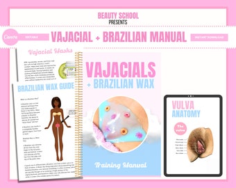 Vajacials-trainingshandleiding, Vajacial-cursus inclusief Brazilian Waxing, Vajacial-gids, Vajacial eBook, Waxing eBook, bewerkbaar in Canva