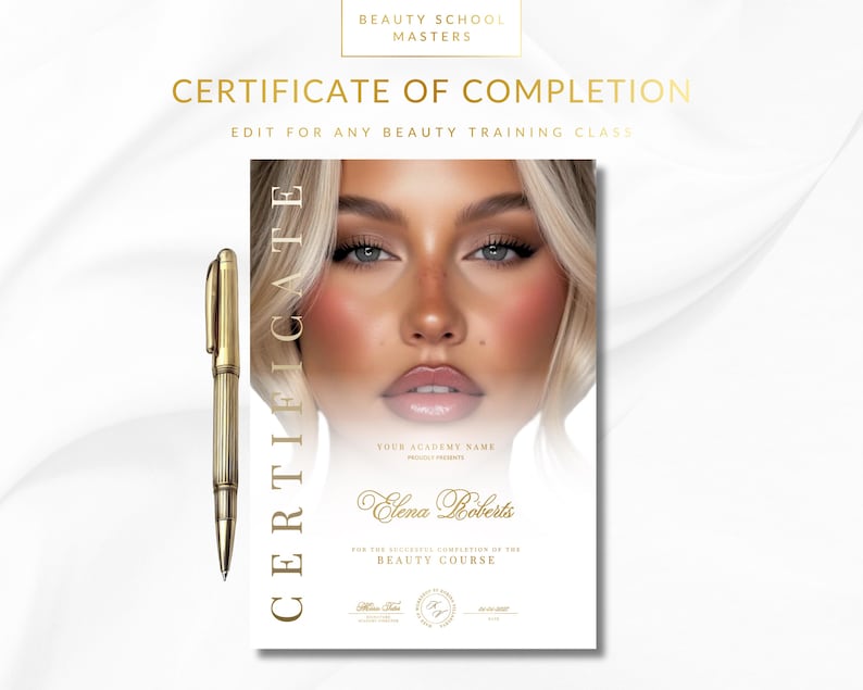 Beauty Training Academy Certificate of Completion | Editable Canva Template | Digital Download