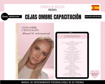 Spanish Ombre Powder Eyebrows Training Manual, Permanent Makeup Training Course, Nanoblading eBook, Edit in Canva, Spanish Manual