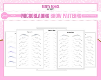 Microblading Brow Patterns, Hair Strokes Practice, Transition Patterns, Brow Design Training, PMU Practice Forms, Printable PDFs