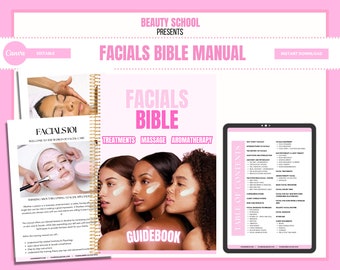 ULTIMATE Manual de capacitación en tratamientos faciales para esteticistas, cosmetología, masajes, cuidado de la piel, estudiantes, tutores, aprender, enseñar, libro electrónico en PDF, editar en Canva