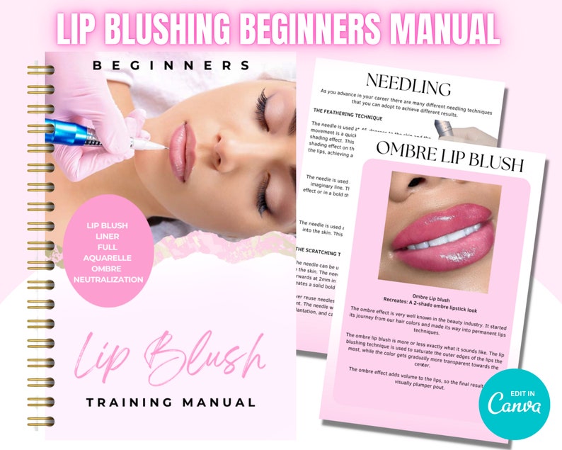 PMU Lip Blush Training Manual, Digital Lips, Tattoo Lip Liner, Ombre