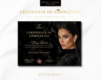 Beauty Academy Training Certificate Template, Editable Diploma (Canva Digital Download)