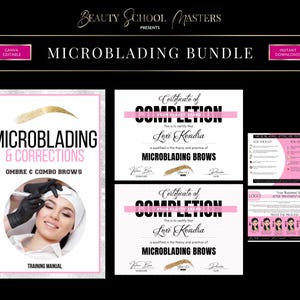 Microblading-utbildningsmanual, kurs i ombrebryn, redigerbar i Canva (PDF)