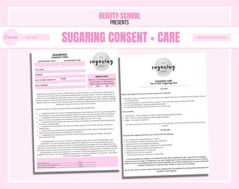 Sugaring EDITABLE Consent Forms, Esthetician Form, Consultation, Intake, Waxing, Sugaring, Cosmetology, Hair Removal, Instant Access, CANVA