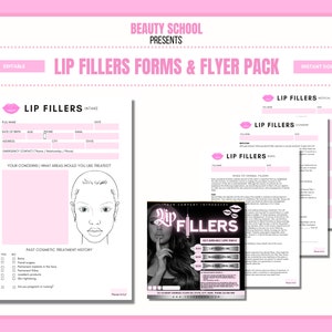 Lip Filler Forms, Client Intake Forms, Lip Injections, Aesthetician, Client Consent, Add your logo, Unbranded PDF Documents, Edit in Canva