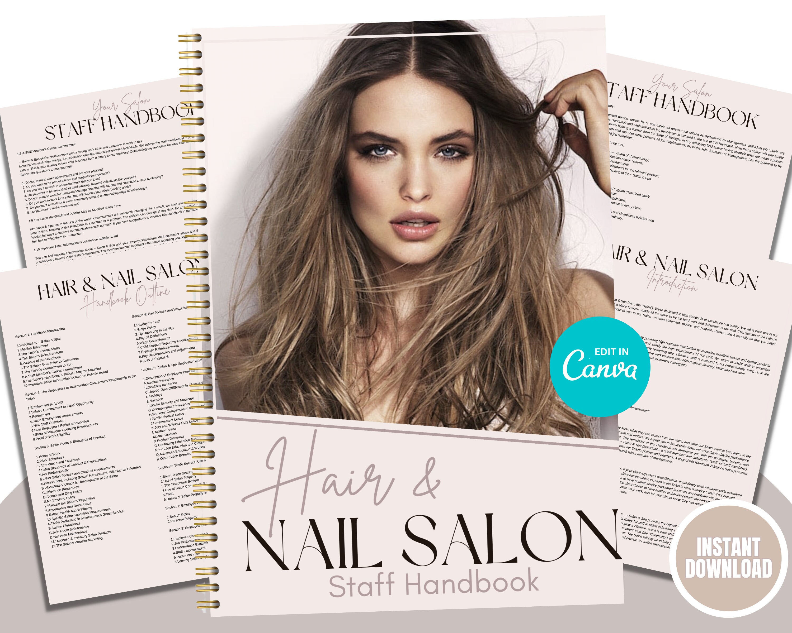 Hair Salon, Hair Academy, Nail Studio, Staff Handbook, Salon Handbook, Editable Employee Guide, Salon Guide for Staff Members, Edit in Canva