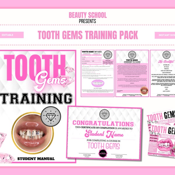 Kit de formation pour tuteur Tooth Gems, manuel de formation, certificat, formulaires de consentement, modèles Canva modifiables, guides de l'étudiant pour tuteur, accès instantané