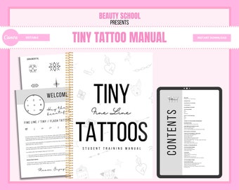 Tiny Tattoo Manual, Fine Line Tattoo Training Guide, Student Training Manual, Learn or Teach, Digital PDF eBook, Edit in Canva