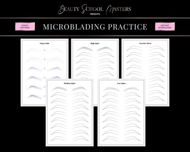 Microblading Brow Pattern Practice Forms, PMU Training (Printable PDFs)
