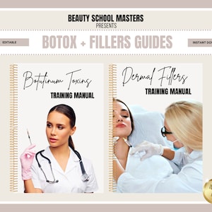 Manuais de treinamento em Botox e preenchimentos de ácido hialurônico, guias de treinamento em injeções cosméticas, cursos de enfermeiros injetores, neurotoxinas, e-books editáveis, Canva