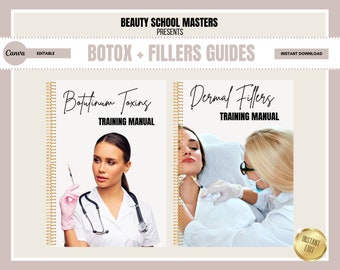 Trainingshandleidingen voor Botox en HA-fillers, trainingsgidsen voor cosmetische injecties, cursussen voor verpleegstersinjectoren, neurotoxinen, bewerkbare eBooks, Canva