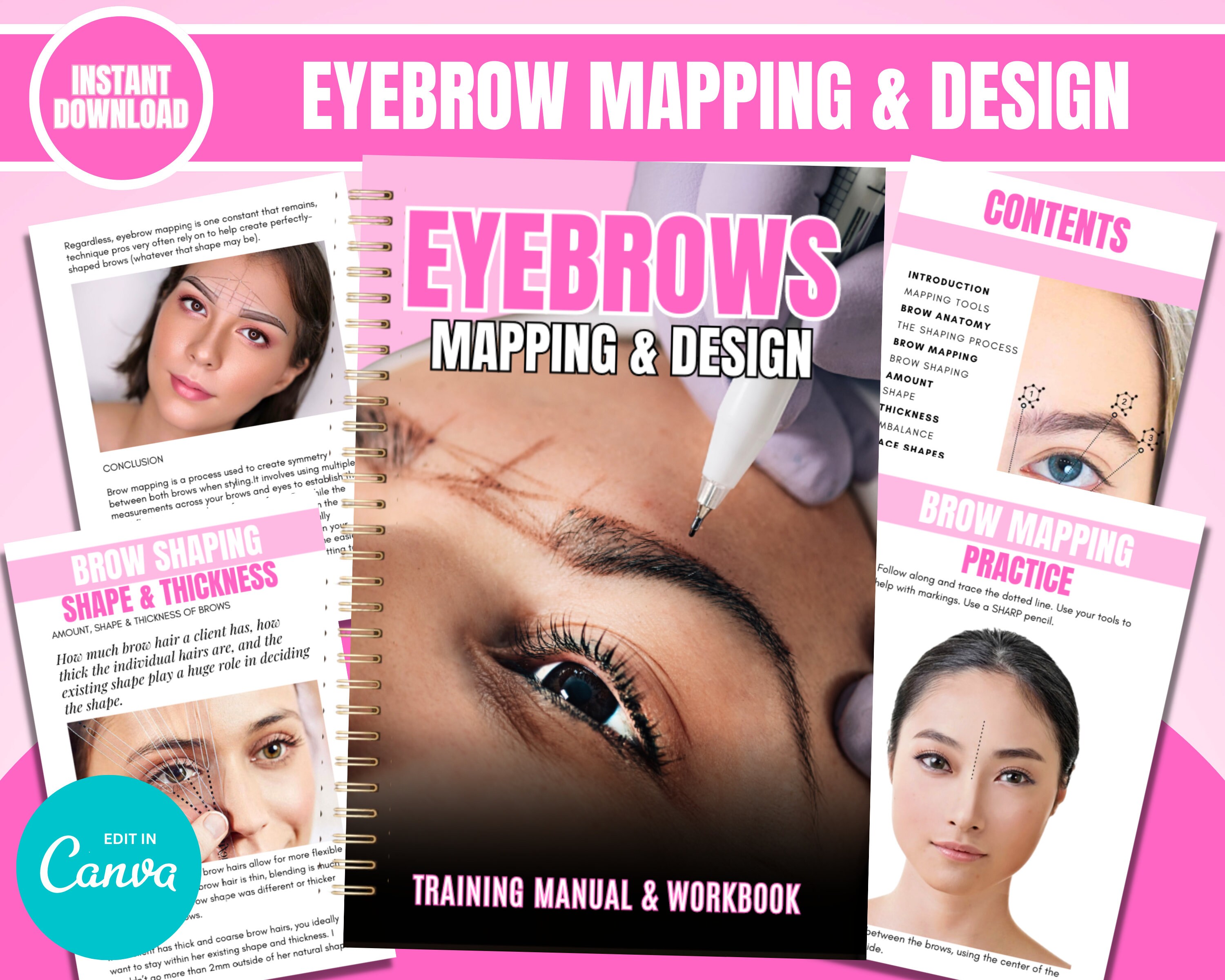 Brow Mapping Manual, Eyebrow Design Training Guide, Canva Editable ...