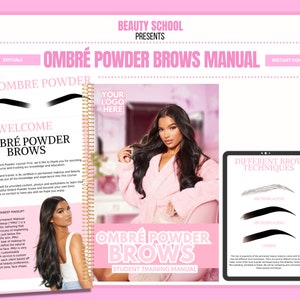 Powder Ombre Brows Manual, Ombre Brow Training Guide, Student Training Manual, Learn or Teach, Digital PDF eBook, Edit in Canva