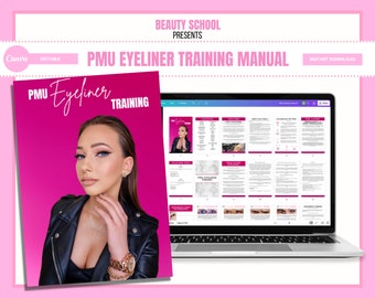 PMU Eyeliner Training Manual, Editable PMU Course, Eyeliner Tattooing Guide, Online Learning, Permanent Makeup Academy, Edit in Canva