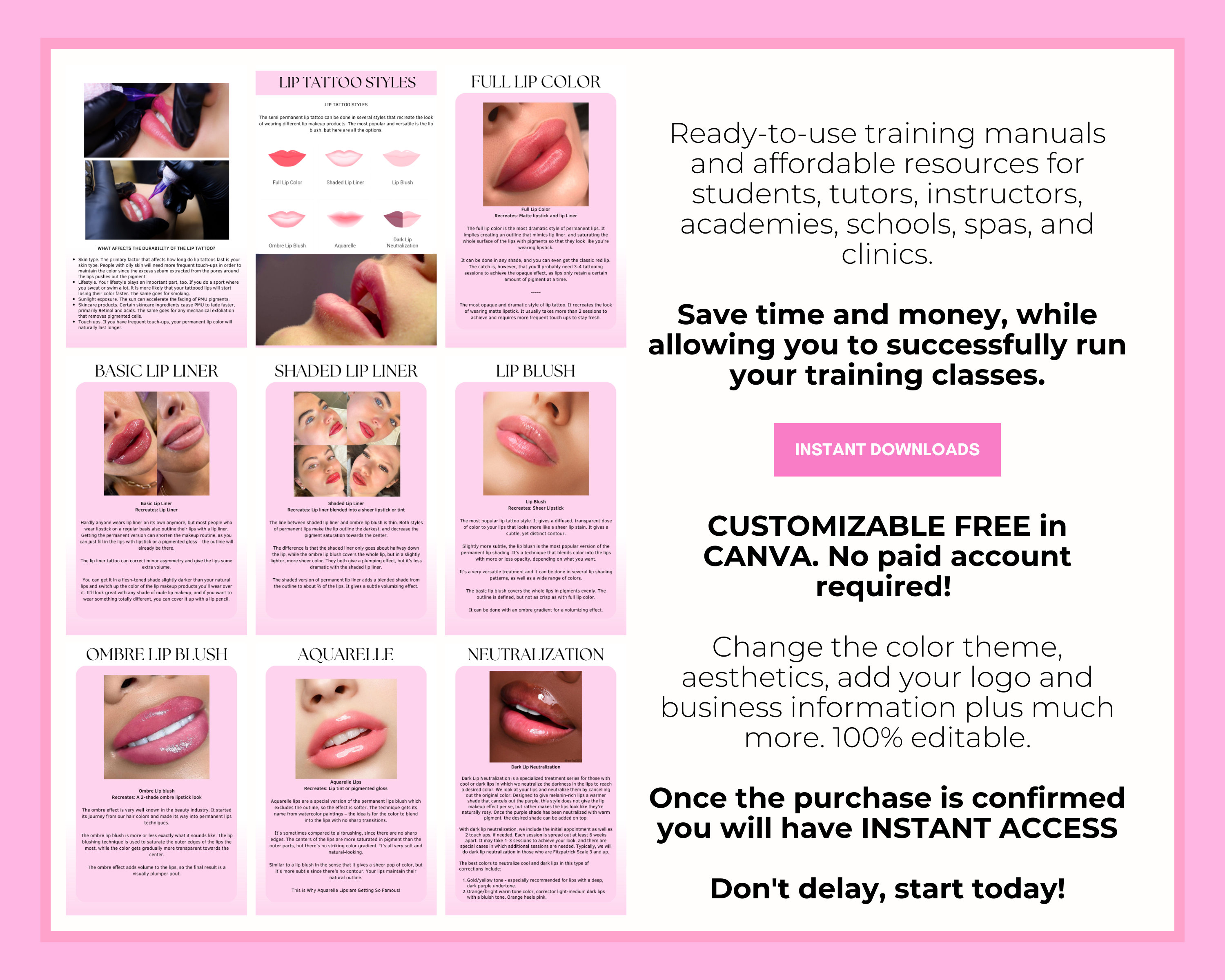 PMU Lip Blush Training Manual, Digital Lips, Tattoo Lip Liner, Ombre