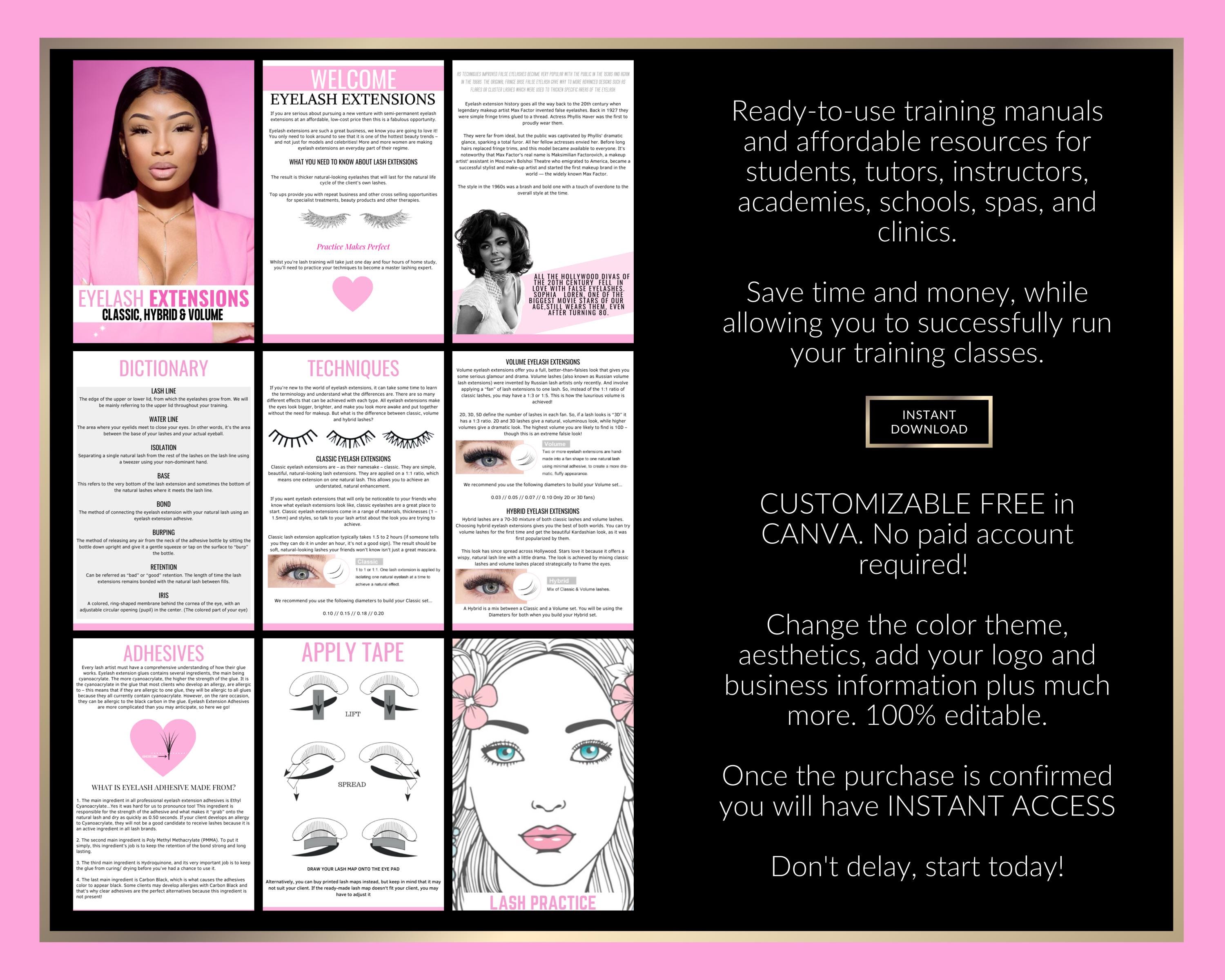 Lash Extension Training Manual, Classic, Volume, Hybrid (canva Editable ...