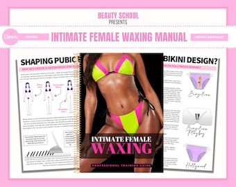 Trainingshandleiding voor intieme wax, handleiding voor bikinilijn, waxcursus voor vrouwen, eBook, trainingsgids, eBook voor waxen, bewerken in Canva