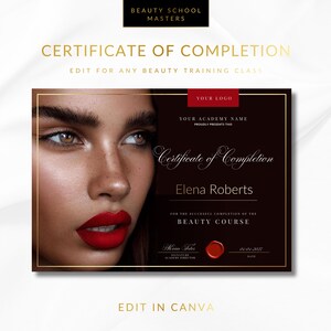 Certificado de Conclusão de Curso da Academia de Estética para Qualquer Curso | Modelo Editável no Canva | Download Digital