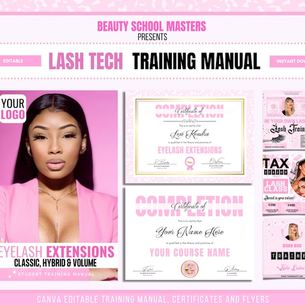 Lash Manual Custom, Canva Editable Training Manual, Classic, Volume, Hybrid, Eyelash Extensions Student, Tutor, Learn Teach, Your Lash Class