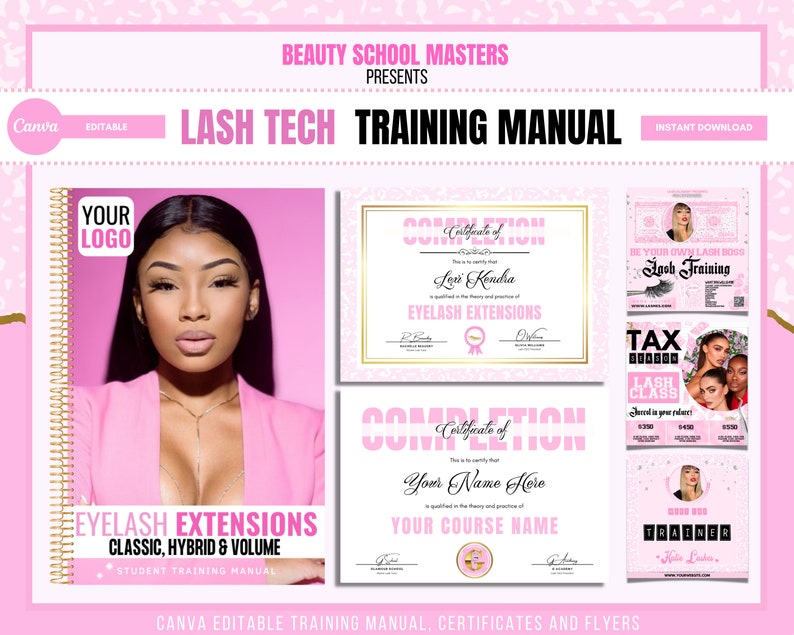 Lash Manual Custom, Canva Editable Training Manual, Classic, Volume, Hybrid, Eyelash Extensions Student, Tutor, Learn Teach, Your Lash Class
